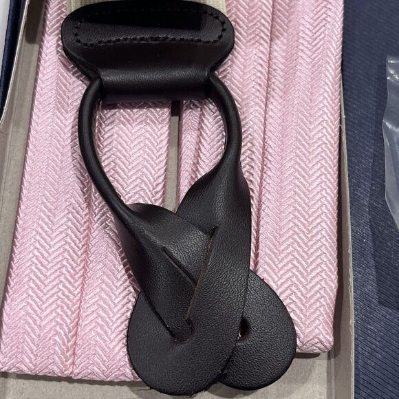Brooks Brothers NEW Silk Leather Lt Pink Suspenders Braces Herringbone Pattern - Picture 6 of 9